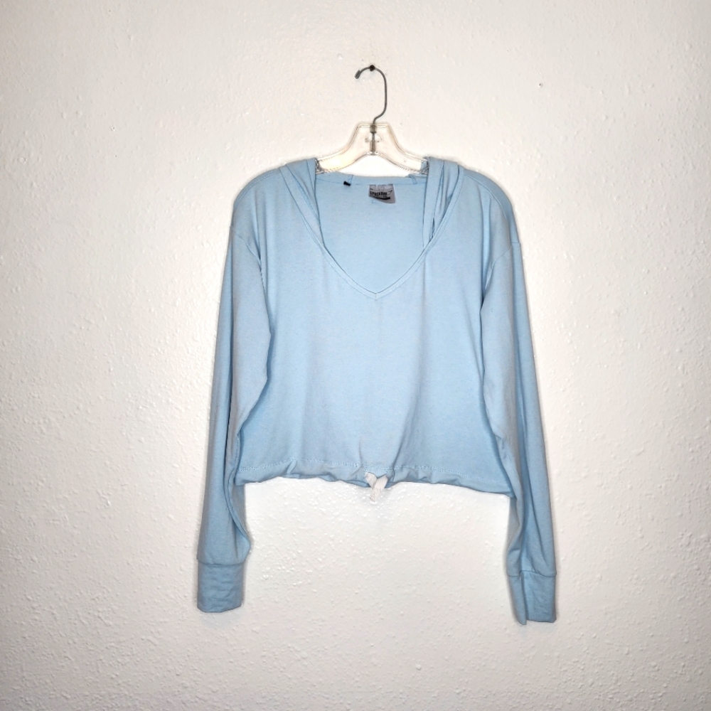 Gymshark Crop Long Sleeve Active Light Blue Hooded Sweater Size M